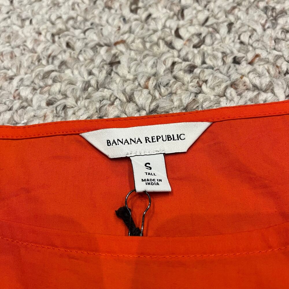 NWT Banana Republic Cotton Poplin Cinch Waist Mini Dress Sz S Tall Blood Orange - Picture 2 of 7
